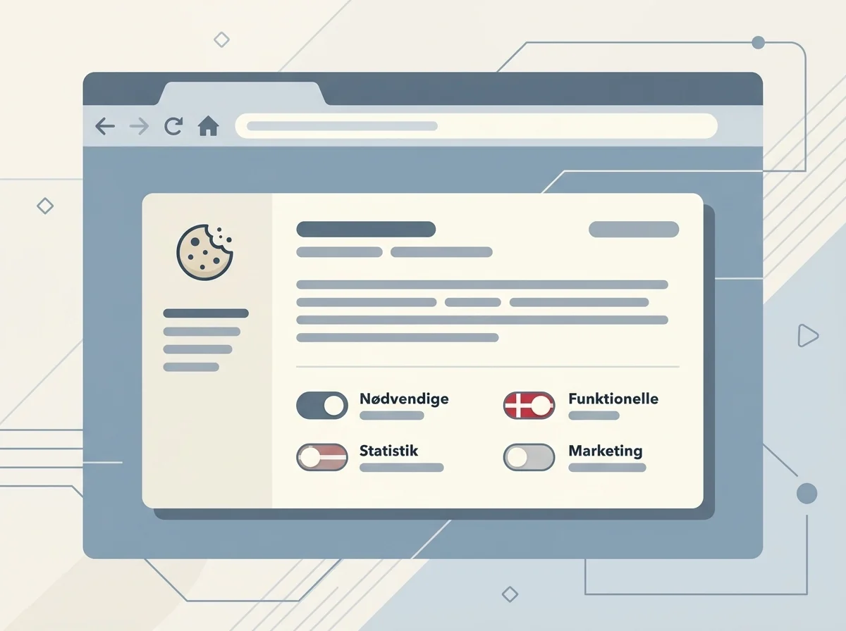 Illustration af cookiepolitik og samtykke til cookies på et dansk informationssite