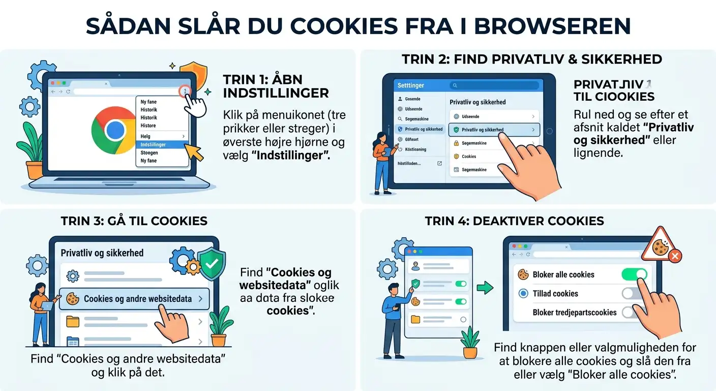 Illustration af hvordan man slår cookies fra i browserindstillingerne